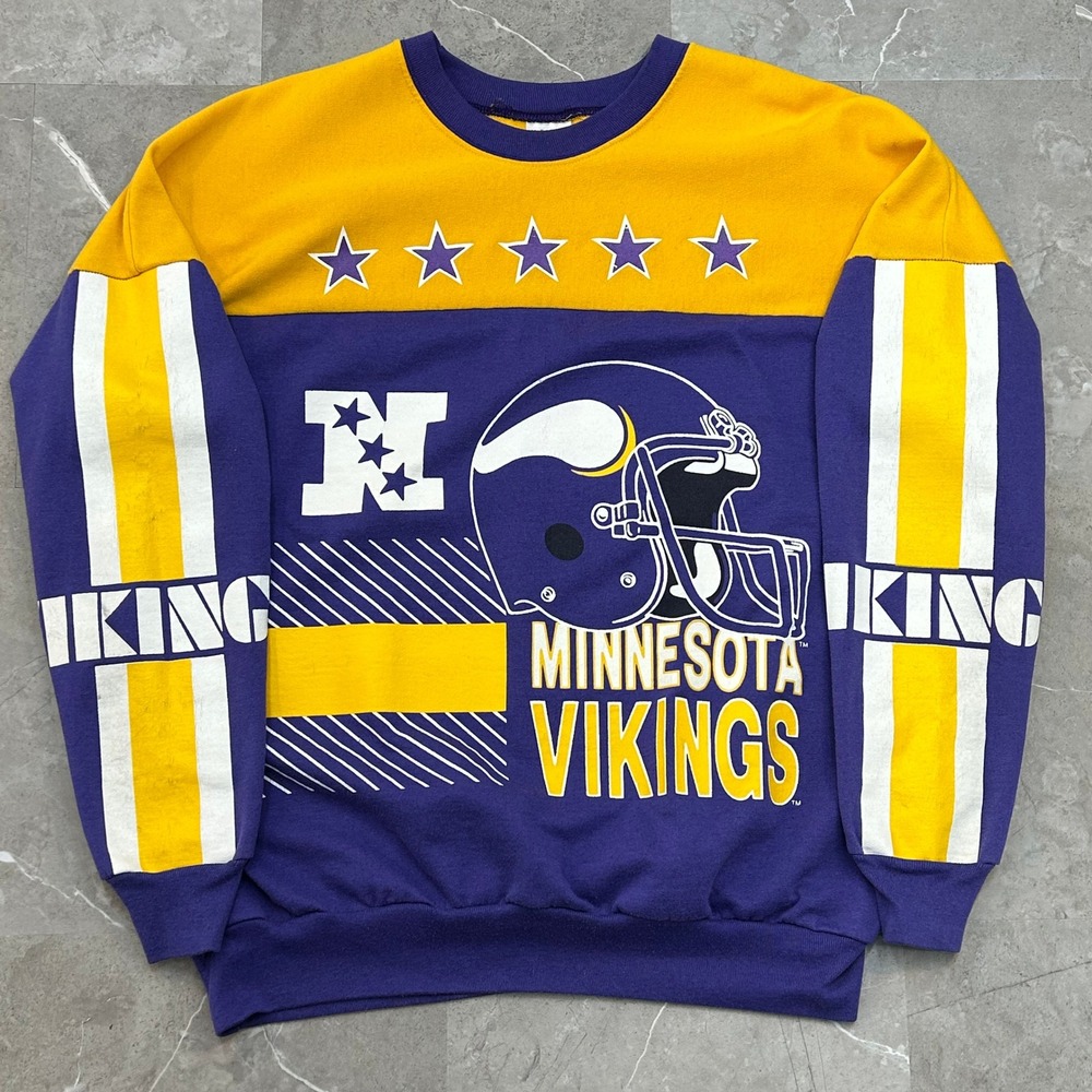 80s Vintage Minnesota Vikings Sweatshirt Mens XL AOP All Over Print Crewneck